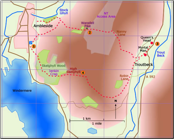 map walk Ambleside Troutbeck